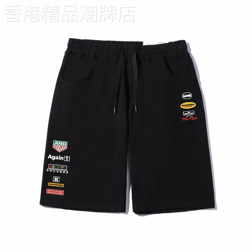 香港代购潮牌美式复古彩色图标字母印花大裤衩夏季直筒五分短裤男