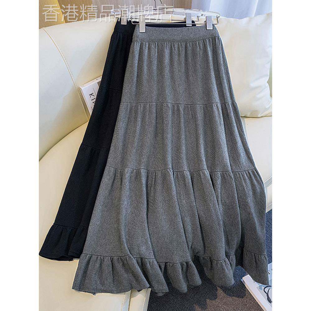 灰色半身裙女2025年春秋新款大码宽松垂感高腰显瘦a字中长款裙子