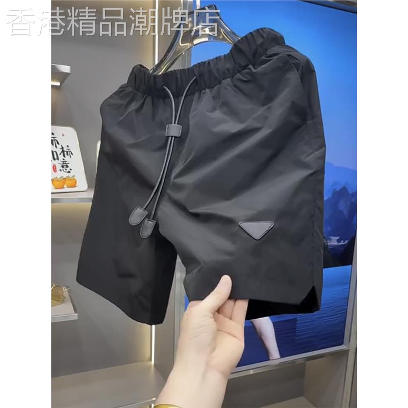 潮牌男士夏季黑色短裤新款时尚潮流百搭纯色户外运动沙滩裤休闲裤