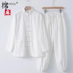 高端中国风棉麻居士服禅服男士夏季套装中式复古男装古风唐装汉服