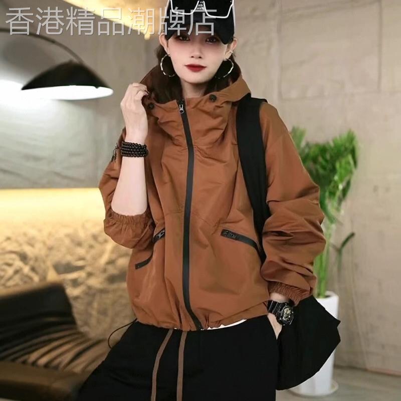 欧洲站宽松大尺码冲锋衣外套女2025春秋薄款时尚休闲 连帽爆款上