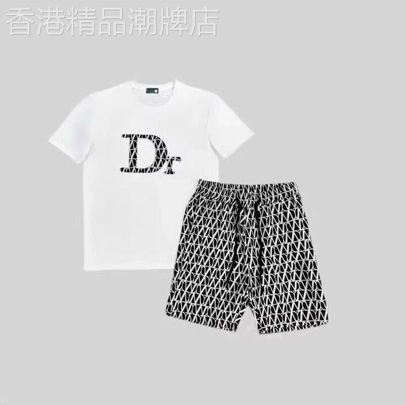 高端男士休闲网红情侣款套装夏季字母印花短袖T恤短裤两件套男女