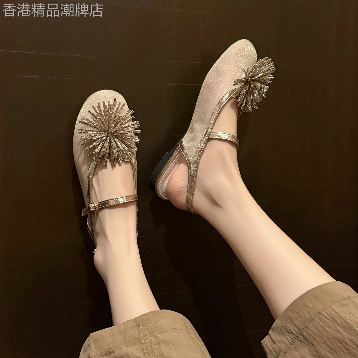 夏日烟火~ 仙女风烟花玛丽珍鞋圆头透明镂空透气平底凉鞋女款夏天