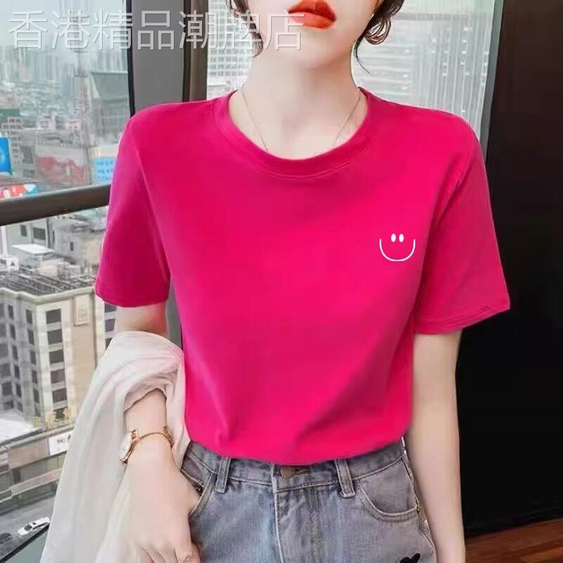 高端玫红色短袖t恤女2026夏季新款印花纯棉显瘦宽松T恤内搭上衣