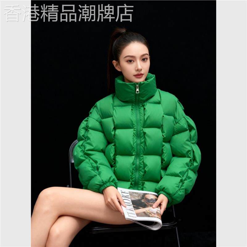 现货!设计感绿色棉服女款冬面包服2025超火减龄韩版夹棉加厚外套