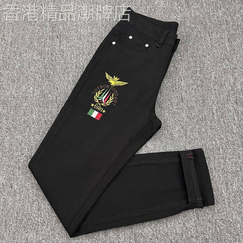 高档刺绣牛仔裤2026新款男黑色百搭春季新款修身小脚休闲潮男裤子