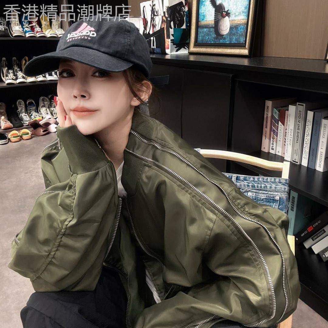 美式绿色棒球服短外套女2026春季新款小个子高级感飞行员夹克上衣