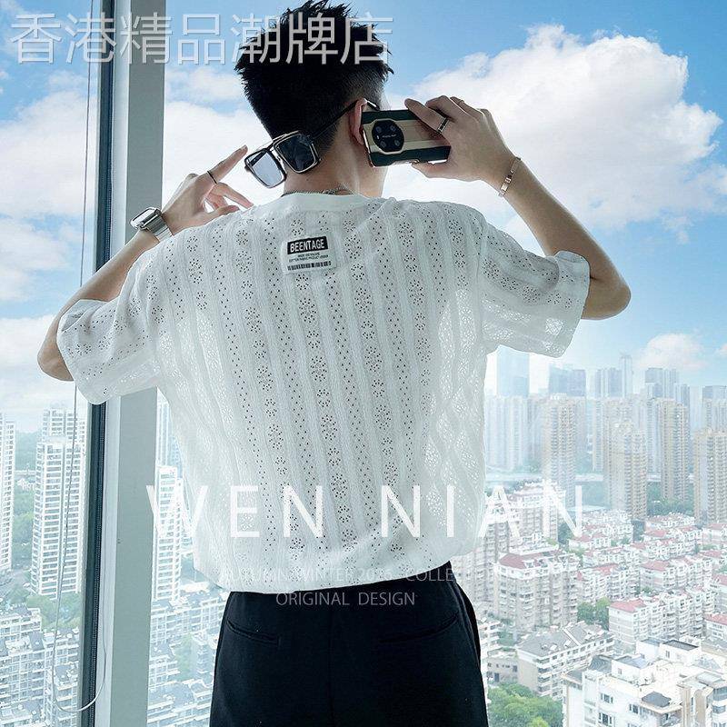韩国WEN NIAN宽松镂空短袖t恤男2026夏季新款ins痞帅潮流半袖上衣