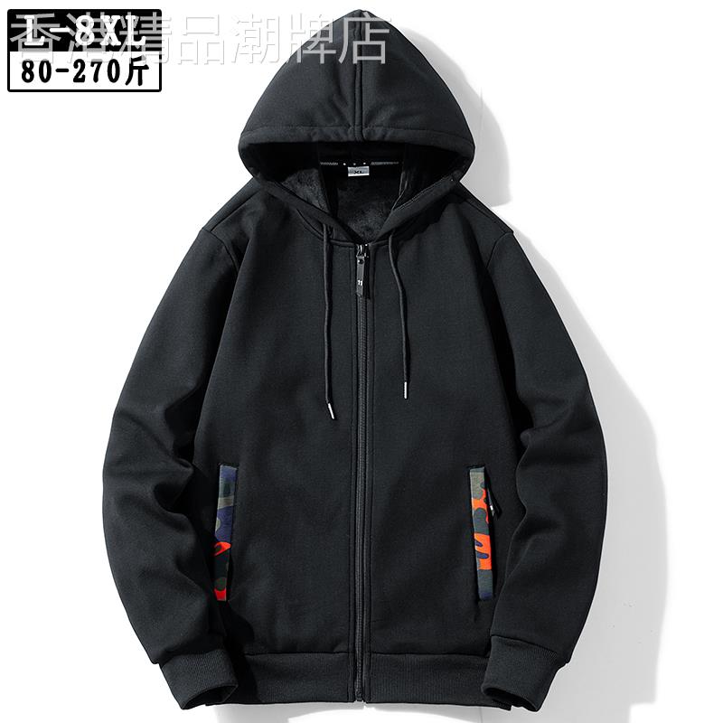 秋冬季针织棉卫衣男士潮牌加绒加厚连帽宽松加肥大码迷彩开衫外套