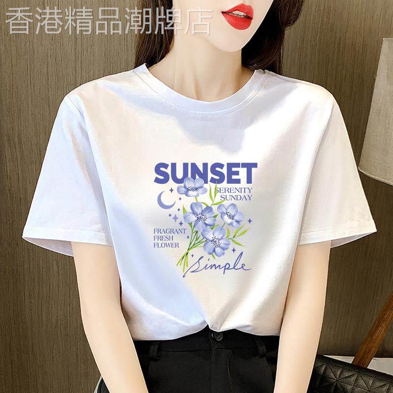 正肩白色短袖t恤女士夏季薄款2026新款百搭宽松显瘦圆领纯棉上衣