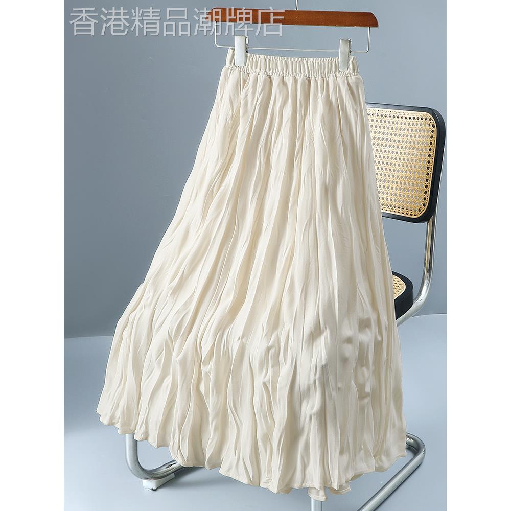 法式中长款褶皱半身裙女2025春秋新款高腰显瘦a字大摆伞裙百褶裙