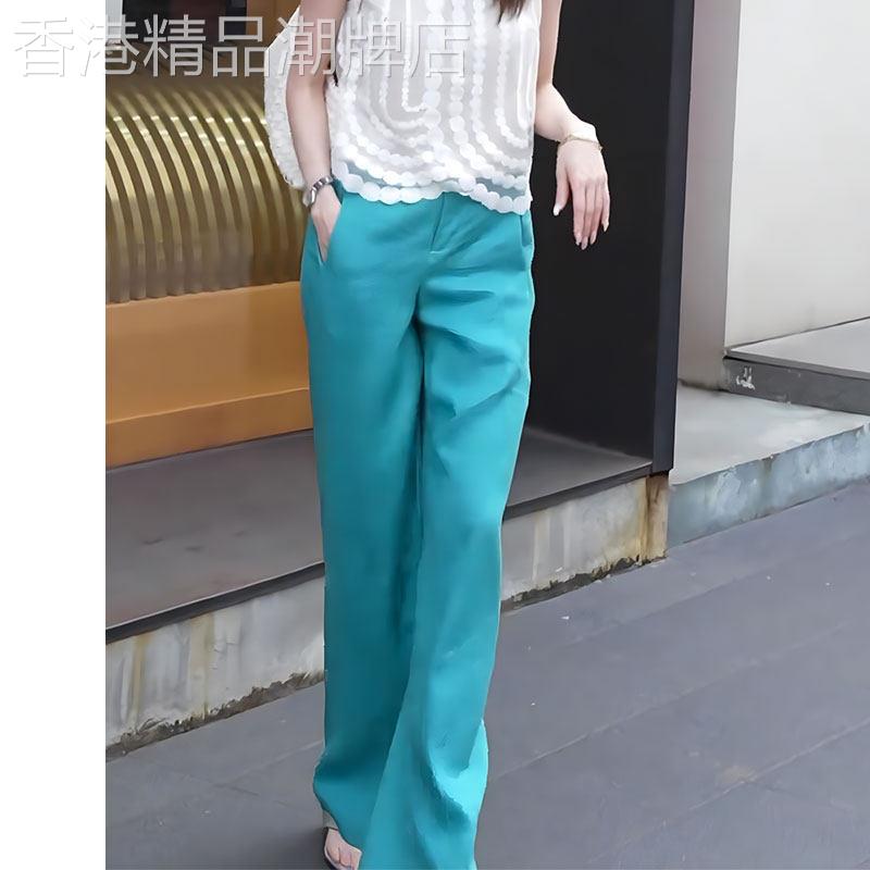 湖蓝色休闲裤女2026夏季新款时尚宽松遮胯显瘦高腰休闲百搭阔腿裤