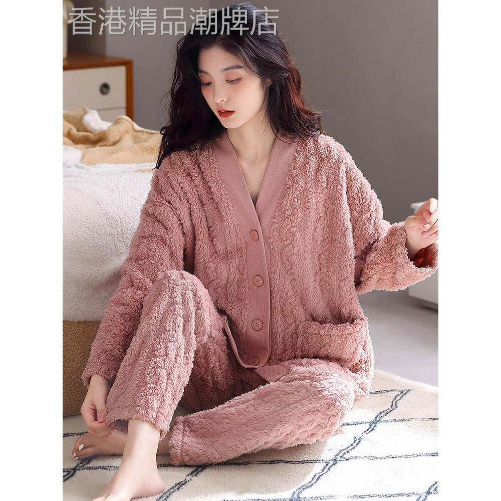 潮牌高端睡衣女2025年新款冬季珊瑚绒加厚加绒法兰绒可外穿家居服