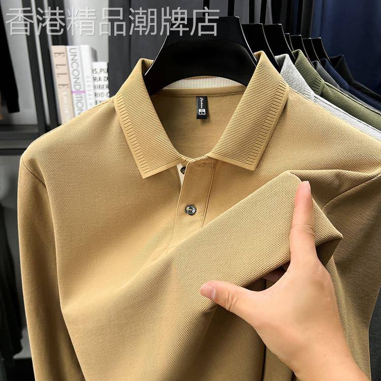 春秋新款高档纯棉POLO衫男士丝光棉百搭休闲商务长袖T恤爸爸装