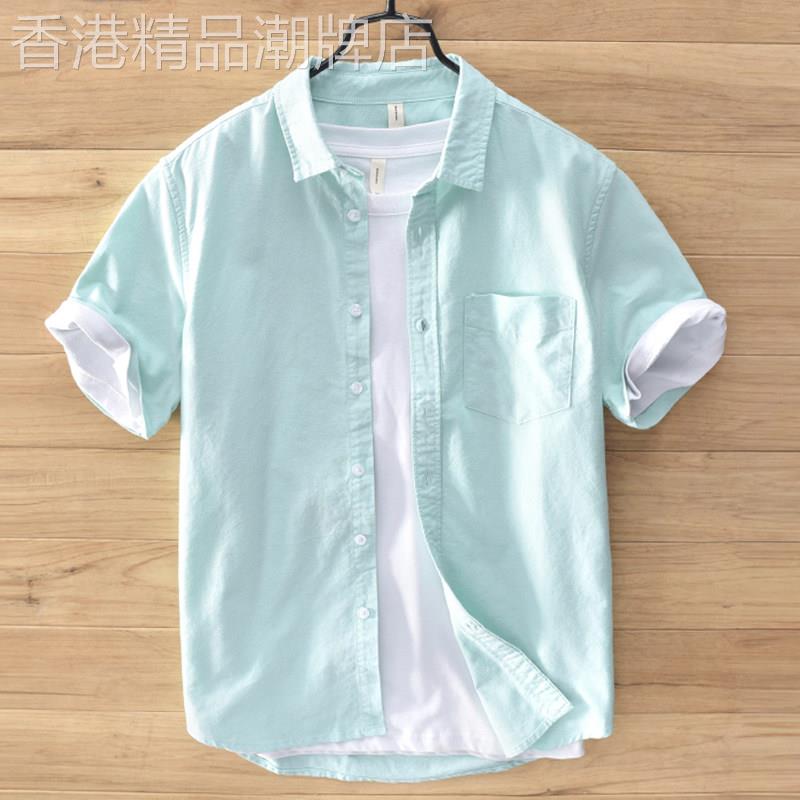 香港小清新衬衫男纯棉短袖宽松韩版潮流夏季全棉衬衣半袖上衣服男