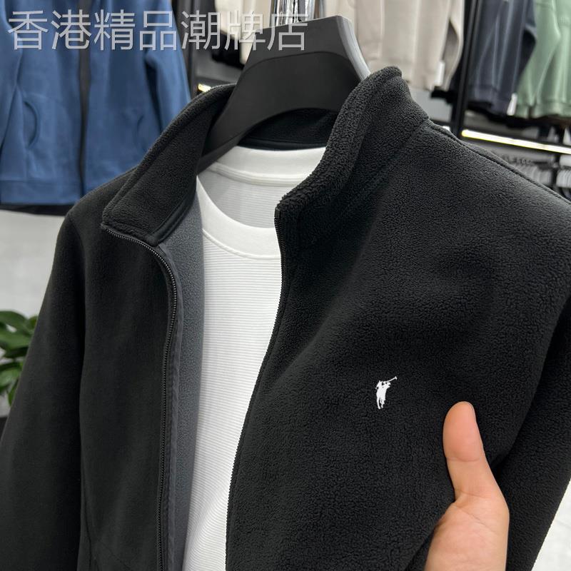 拉链~高端定制！休闲宽松摇粒绒外套男秋冬季纯色立领拉炼卫衣