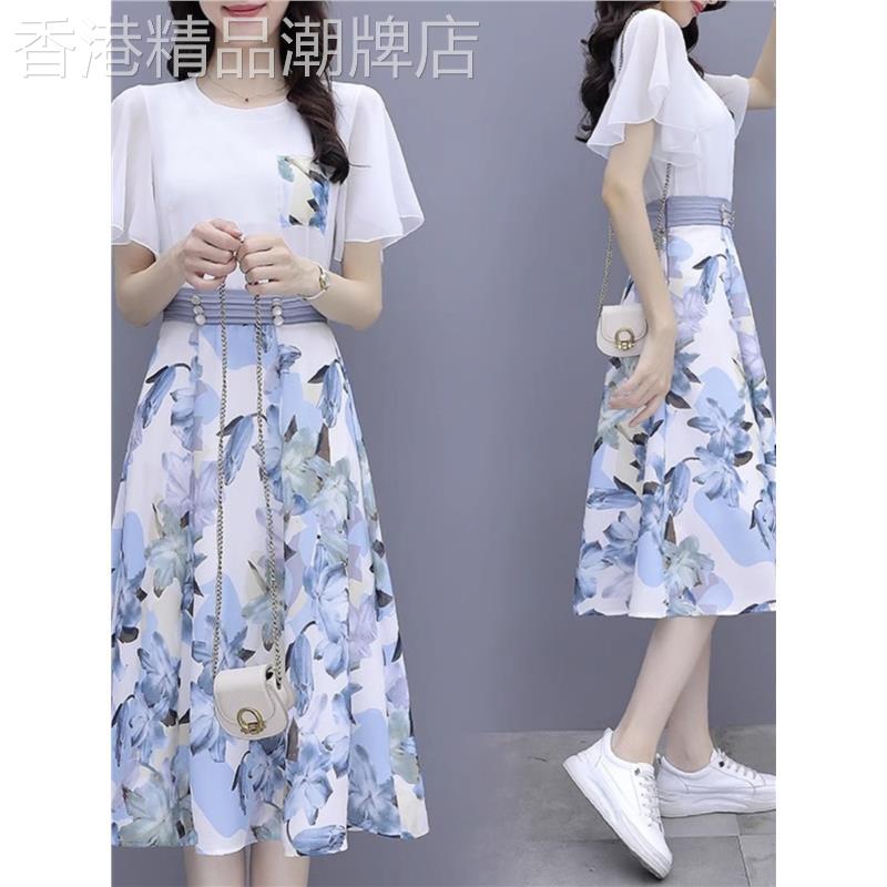 雪纺碎花连衣裙套装女夏季2026年新款韩版爆款胖mm遮肚显瘦小裙子