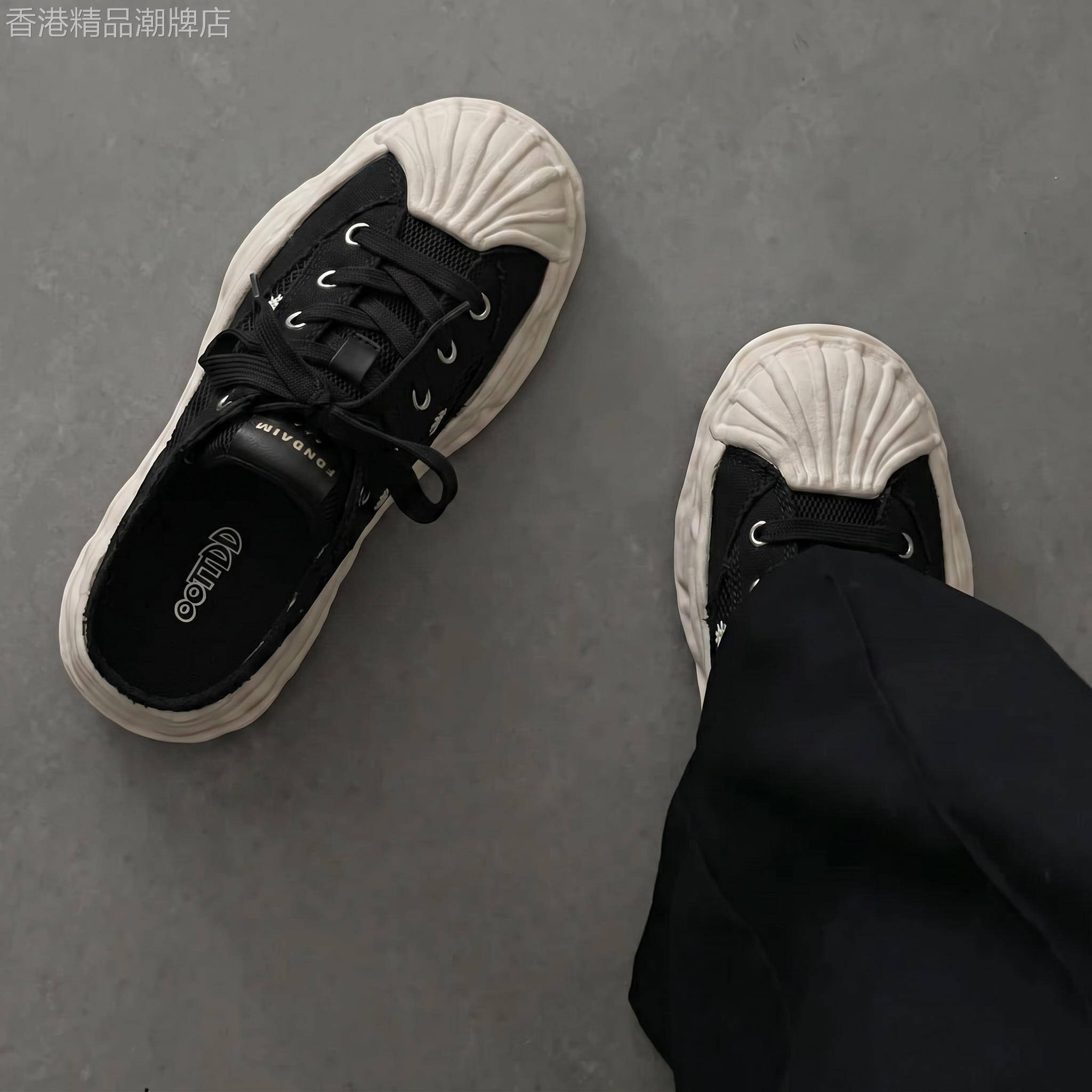 贝壳头雏菊星星鞋增高帆布板鞋男女夏季网面厚底一脚蹬懒人半拖鞋