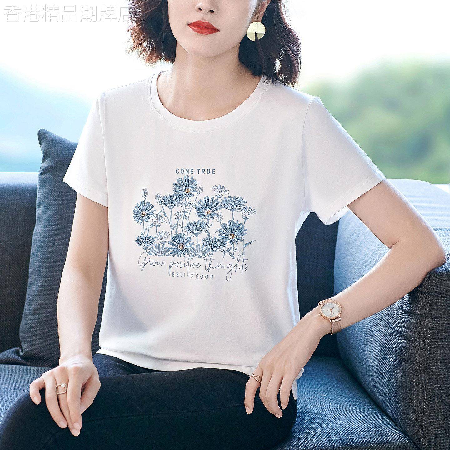 纯棉重工刺绣花t恤女2026夏季新款大码宽松洋气短袖衬衫体恤女装
