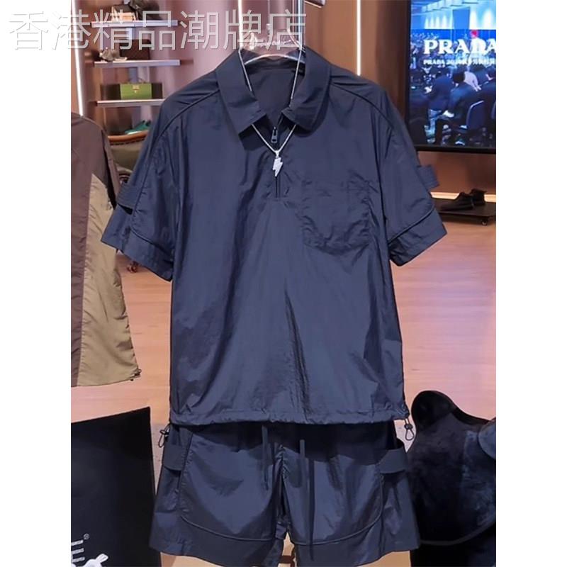 高端休闲套装男士夏季短袖POLO衫短裤搭配一套轻熟风纯色两件套薄