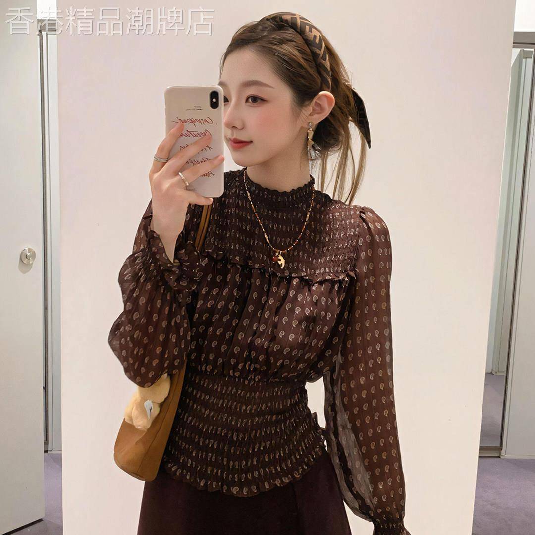 法式复古棕色波点灯笼袖衬衫女2026春季新款时尚气质减龄显瘦上衣