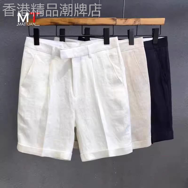 高端夏季薄款亚麻五分裤子男士2025新款5分裤小西裤休闲短裤男款