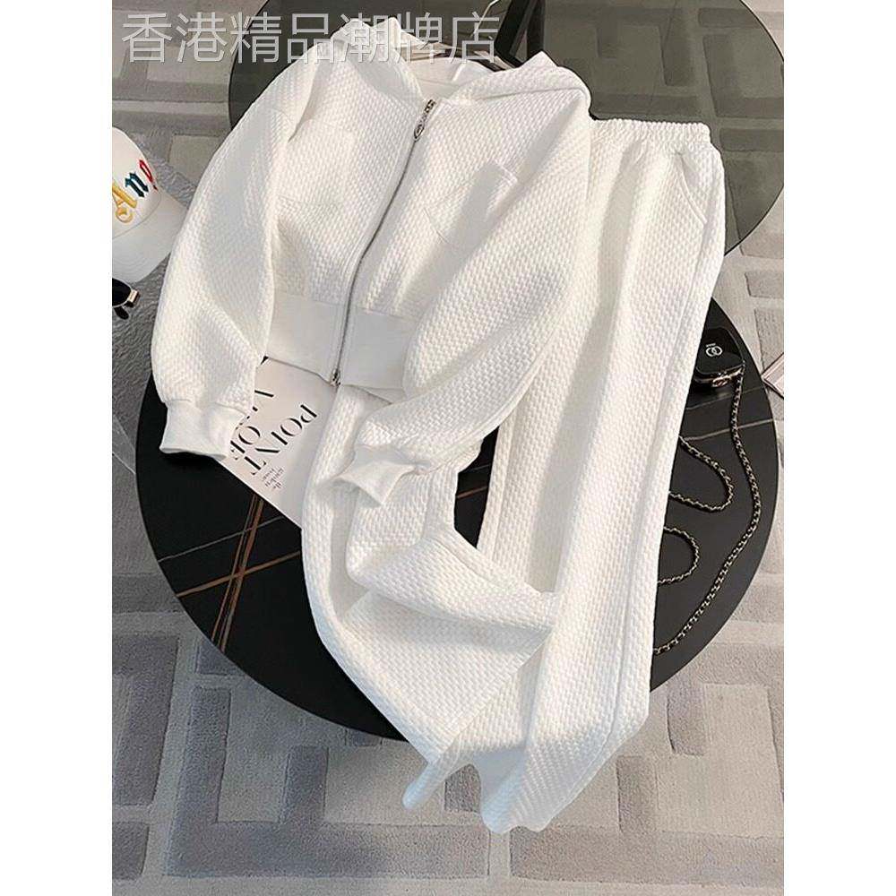 欧洲站高级感休闲时尚套装女春秋冬2025新款肌理感卫衣运动两件套