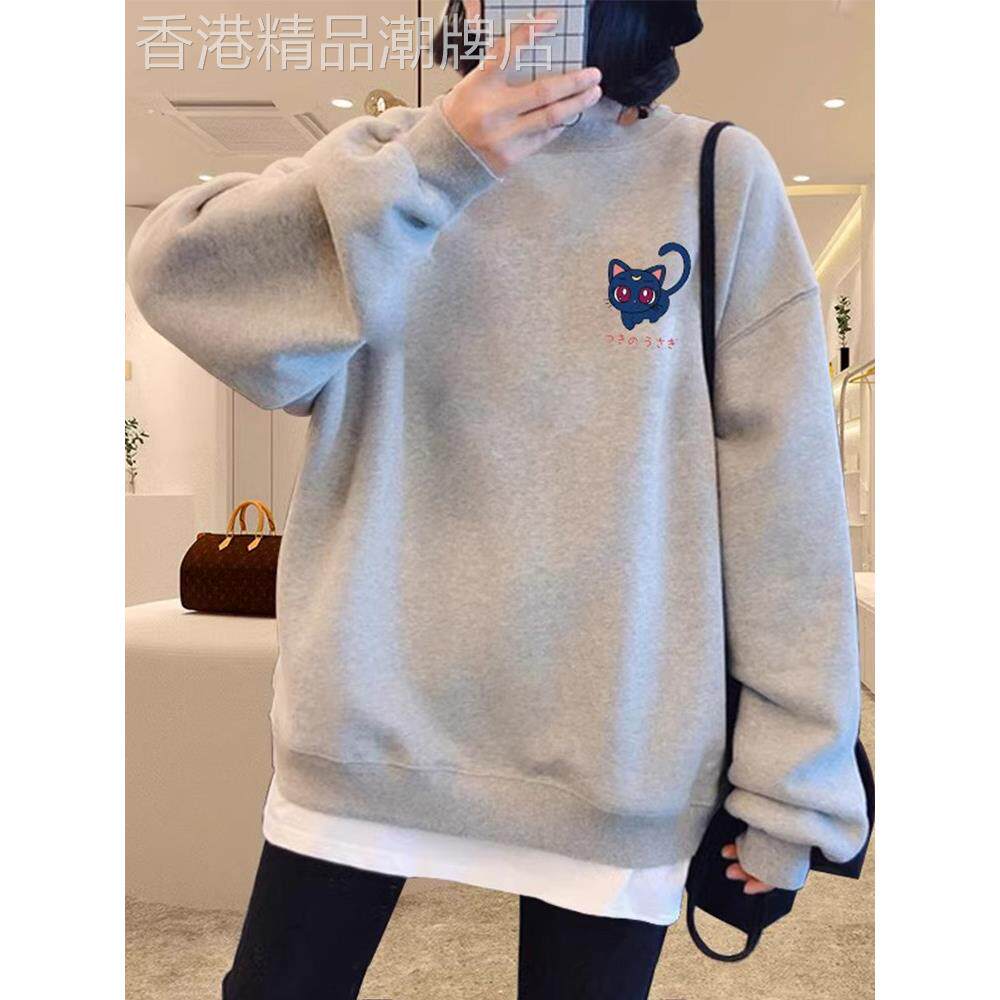 欧洲站灰色假两件圆领卫衣女2025新款爆款春秋冬季加绒大码上衣潮