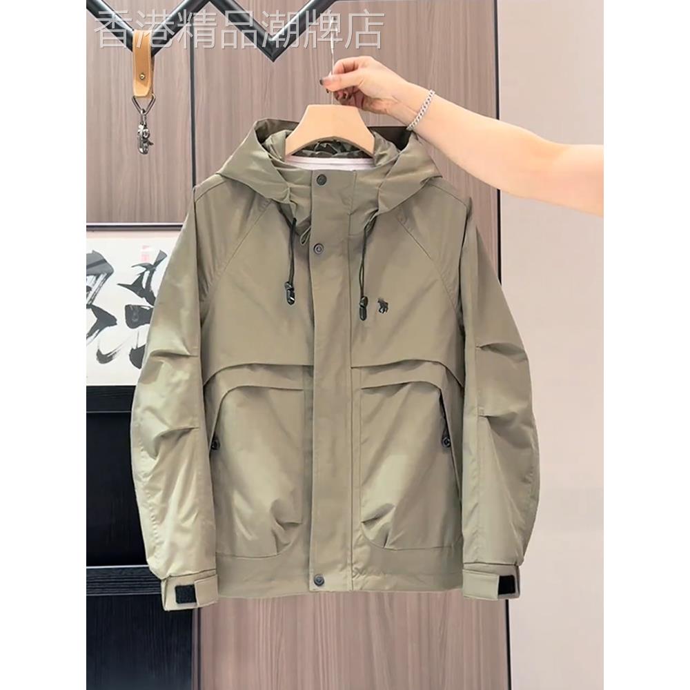 潮牌美式休闲工装外套男士秋冬款加棉连帽冲锋衣夹克百搭工装棉衣