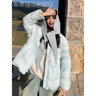 baby蓝泡芙羽绒服女短款2025冬季韩系巨好看针织连帽90白鸭绒外套