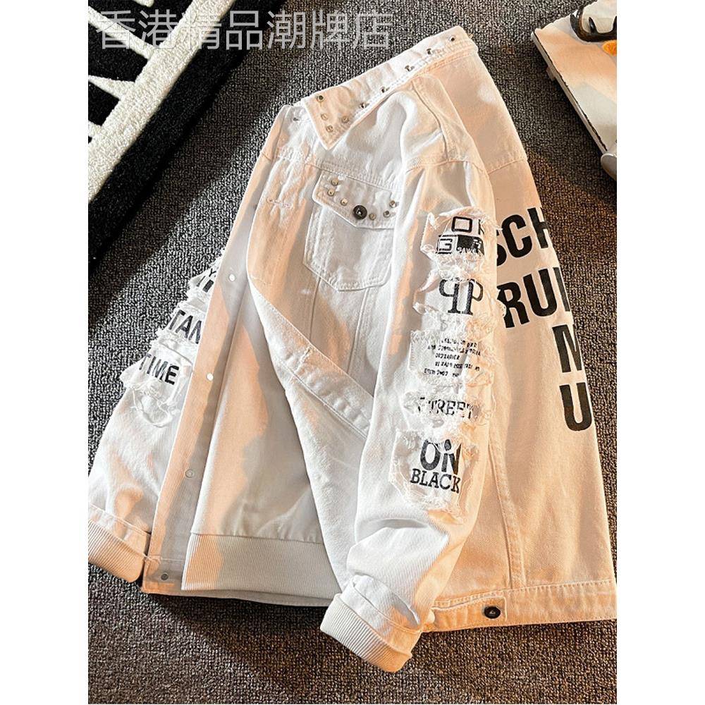 牛仔夹克男士春秋韩式宽松时尚品牌多功能夹克设计流苏翻领休闲上
