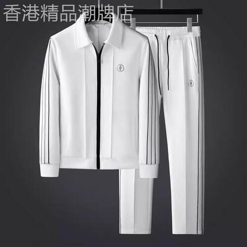 欧洲站运动休闲套装男春秋时尚烫钻开衫高端轻奢刺绣帅气夹克外套