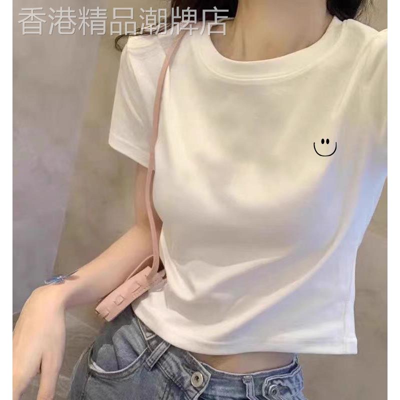 韩国欧货白色t恤女款2026新款正肩短袖显瘦短款纯棉体恤修身高腰~