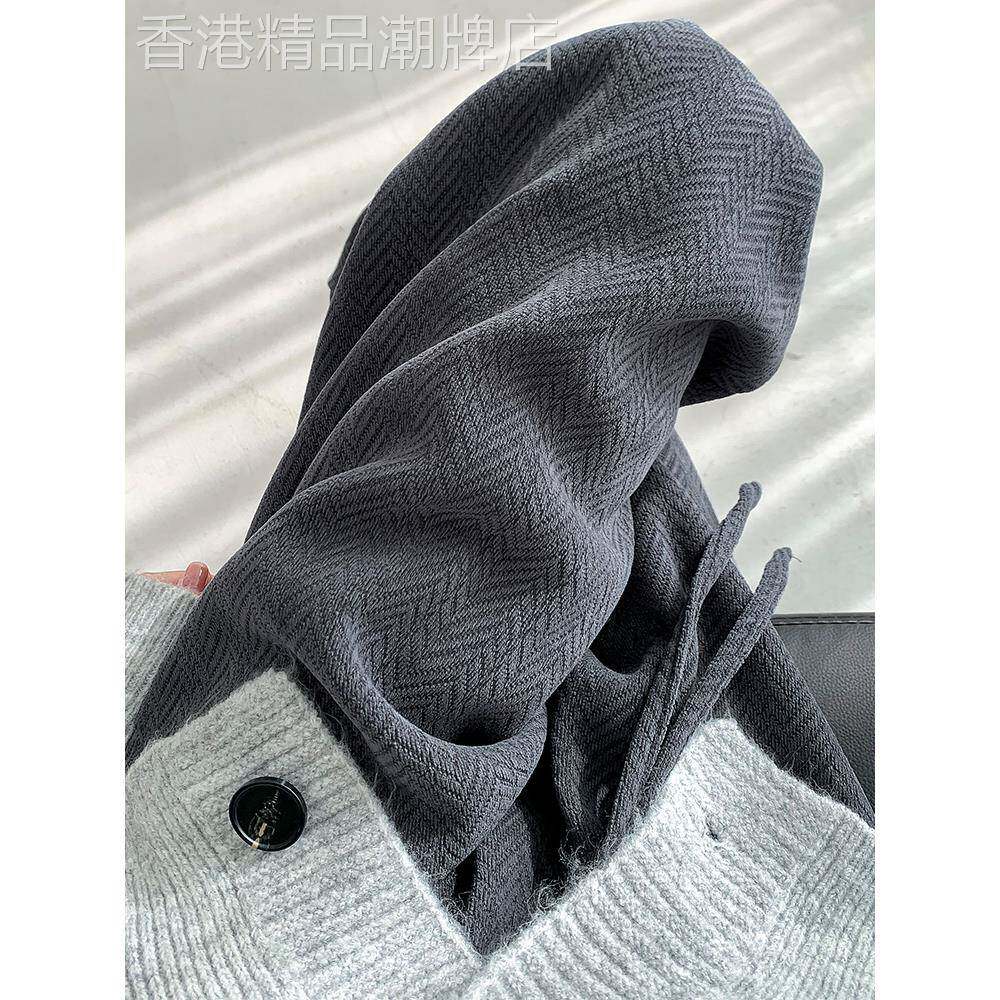 灰色人字纹阔腿裤女秋冬高腰垂感直筒窄版运动雪尼尔休闲针织裤子