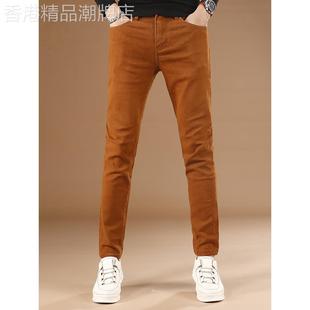 秋冬高端橙色修身男士牛仔裤韩版时尚直筒休闲职业微弹小脚长裤子