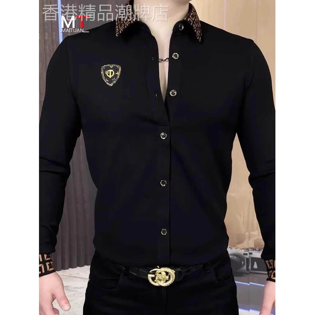 高端黑色衬衫男士长袖2025新款春秋季加绒加厚高级感保暖衬衣男款