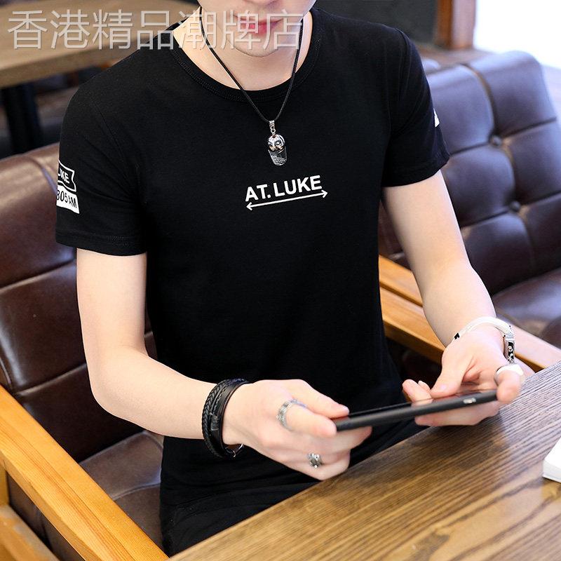 潮牌高级感短袖t恤男夏季韩版潮流修身圆领上衣服ins个性半袖男装