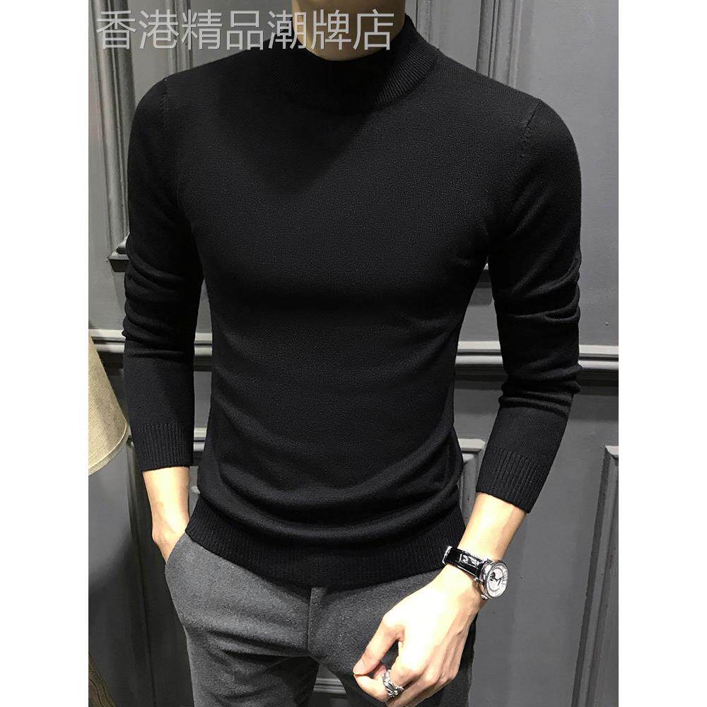 半高领毛衣男士秋冬季加绒保暖休闲针织衫韩版潮流修身纯色打底衫