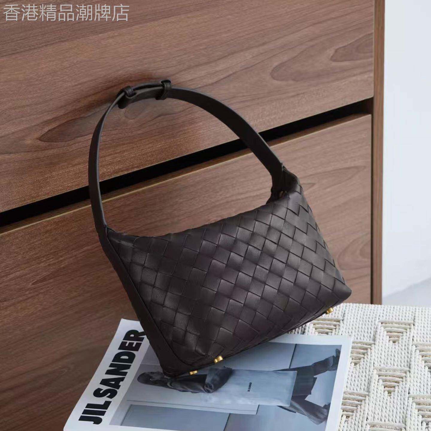 手工编织/新款编织便当袋单肩手提包女真皮迷你便当包咖啡色小包