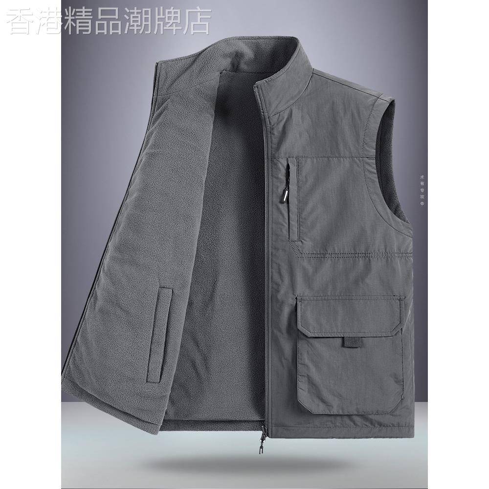 高端双面穿马甲男宽松加厚秋冬季休闲大码立领坎肩背心摇粒绒外套