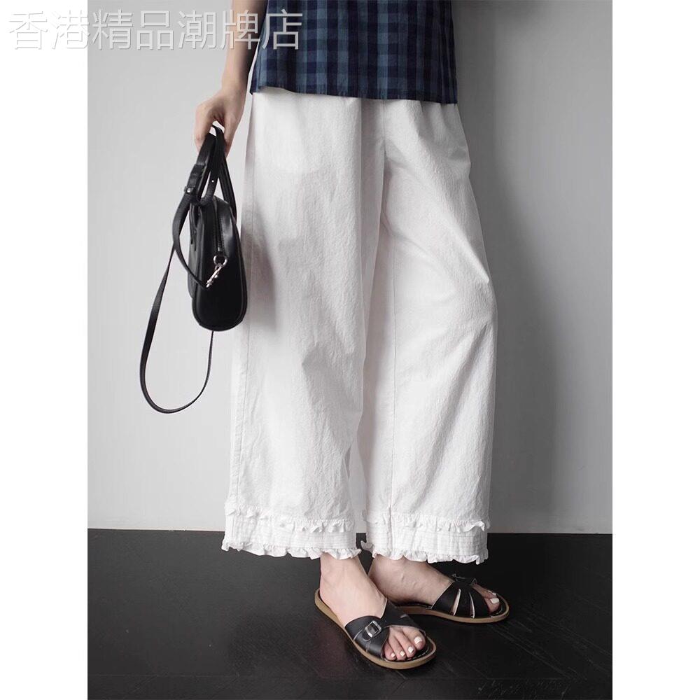 白色阔腿裤女夏薄款2026新款小个子高腰宽松木耳花边九分休闲裤子