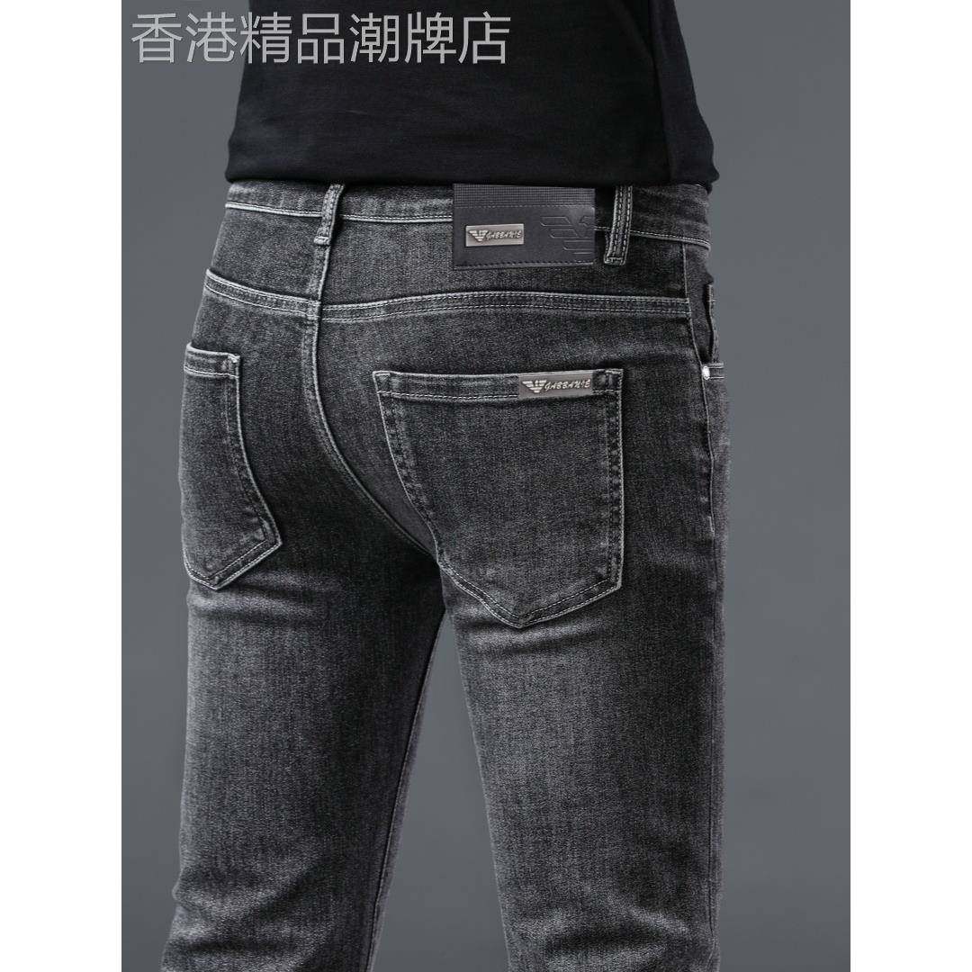 意大利高端烟灰色牛仔裤男2025秋冬新款修身小脚潮牌加绒休闲长裤