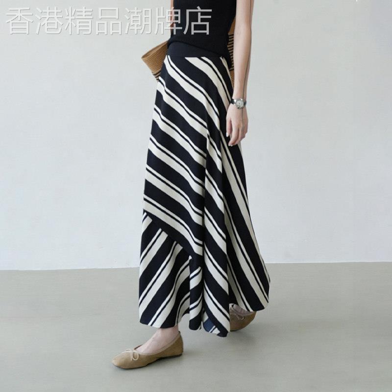 条纹不规则半身裙女2026夏季新款韩版设计感高腰百搭宽松优雅半裙