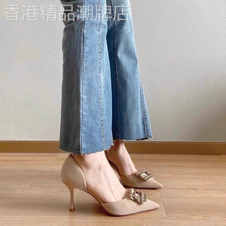 裸色一脚蹬浅口包头单鞋女2026年夏季新款尖头细跟中空气质高跟鞋