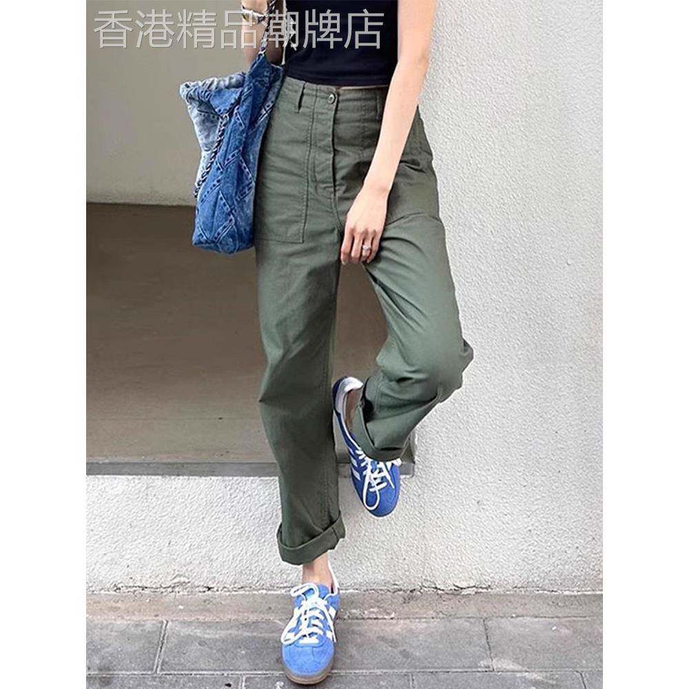 采购产品军绿色女工作服，夏季细直筒裤，高腰窄阔腿裤，高端修身