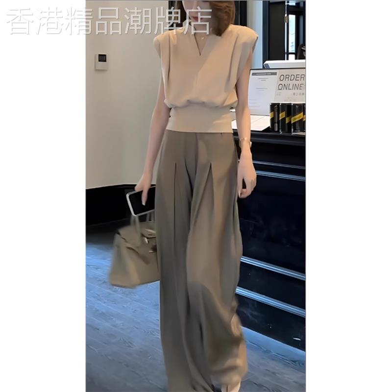 欧洲站2025年新款夏装搭配一整套气质高级感显瘦阔腿裤时尚两件套