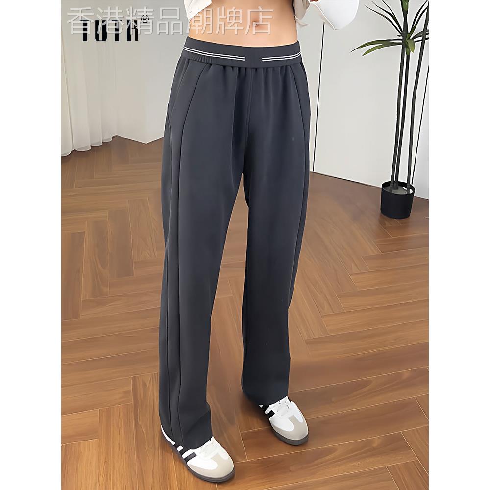 拼接卫裤男士秋冬季潮牌宽松纯色直筒阔腿裤子潮流百搭休闲运动裤