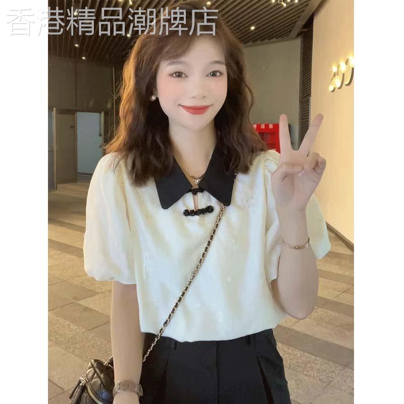 雪纺衬衫女2026新款夏季娃娃领高级感轻奢减龄洋派时尚泡泡袖上衣