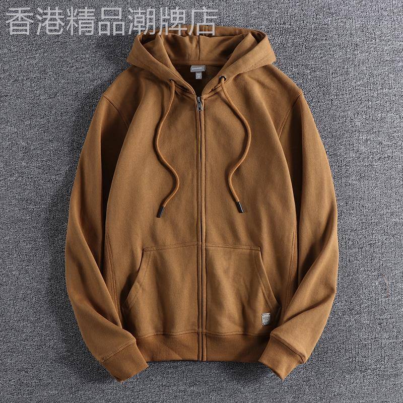 代购潮男春秋水洗纯棉毛圈男士连帽卫衣运动百搭青年休闲开衫外套