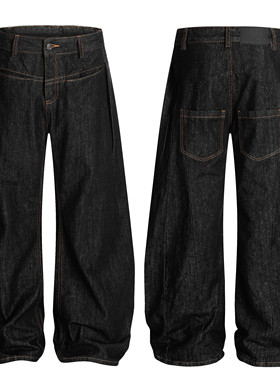 Goinsk 老钱风松弛感解构弯刀裤秋季男复古阔腿拖地香蕉牛仔裤潮